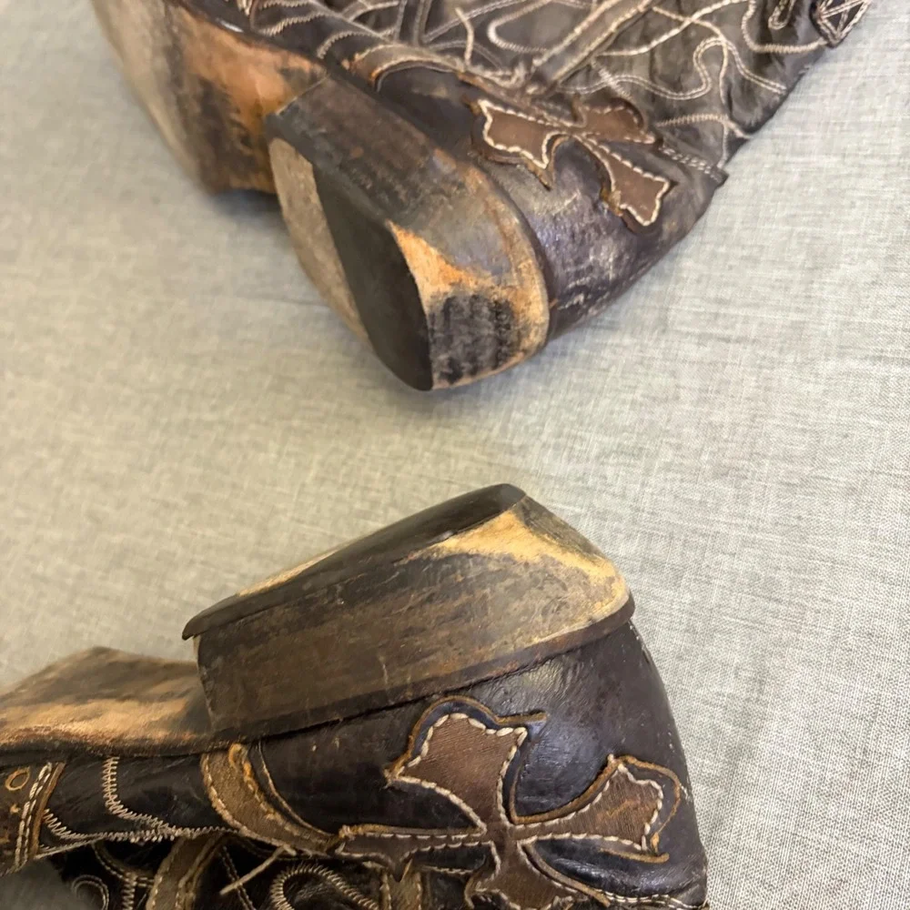 Mark Nason Boots Mens 11 Brown Rock Lir Italian‎ Leather Cross Embroidered Ankle